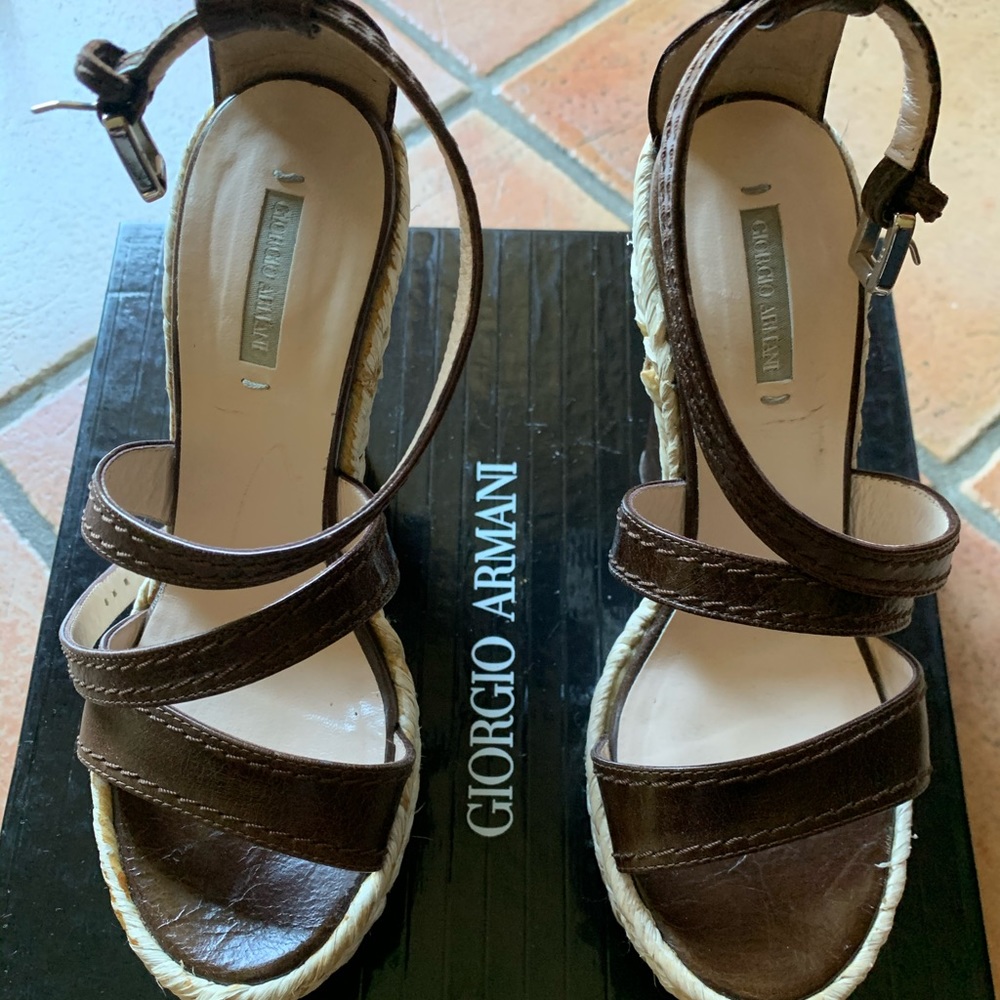 Giorgio Armani Mocca Wedge Sandals size 5.5